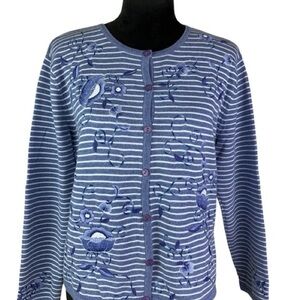 Talbots Blue and White Striped Cardigan